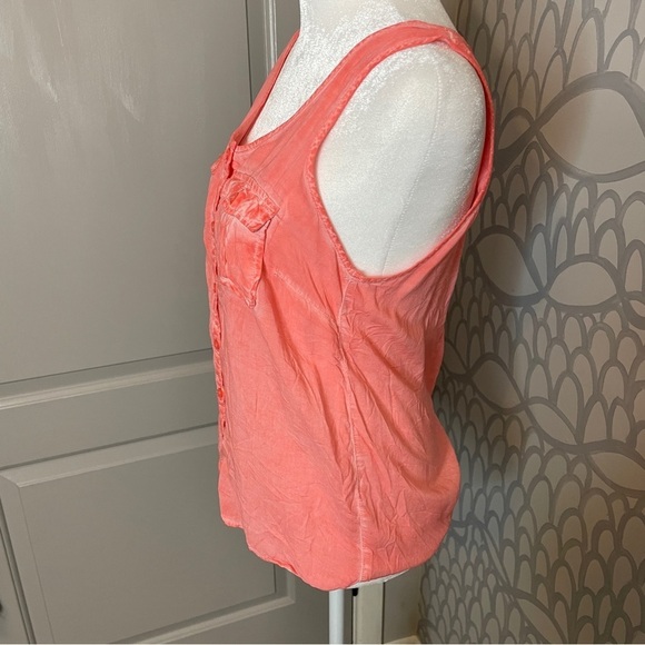Aeropostale Sz S Sleeveless Blouse Front Pockets Coral Pigment Dyed Round Neck - Picture 4 of 6